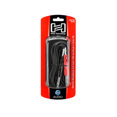 Hosa Stereo Breakout, 3.5 mm TRS to Dual 1/4 in TS, 10 ft