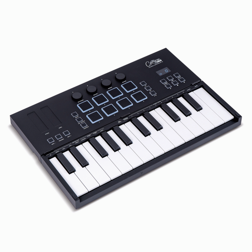 Folding Controller 25 with MIDI over Bluetooth, USB-C, 3.5mm TRS, Arpeggiator, Control Knobs, Velocity Sensitive Keys, Drum Pads