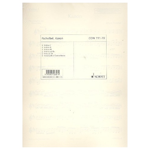 Pachelbel Canon D Major for String Orchestra - Set of Parts by Schott Music, 70 Pages