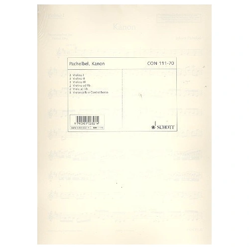 Pachelbel Canon D Major for String Orchestra - Set of Parts, 70 Pages, Published by Schott Music