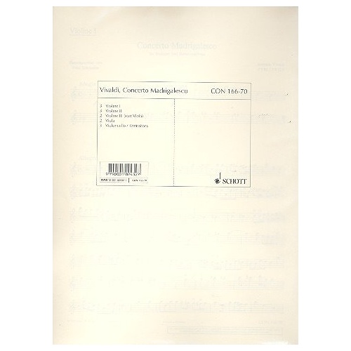 Vivaldi - Concerto Madrigalesco PV 86 / RV 129 Parts Set, 52 Pages, Schott Music
