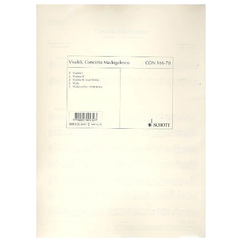 Vivaldi Concerto Madrigalesco PV 86 / RV 129 Set of Parts, 52 Pages, Schott Music