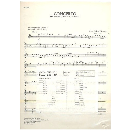 Telemann Concerto B Minor Set of Parts, 87 Pages, Schott Music