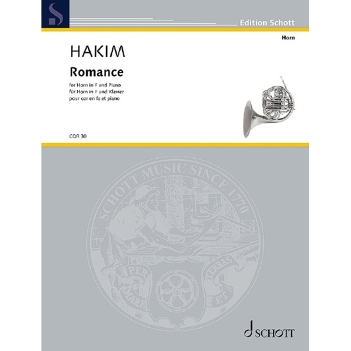 Hakim - Romance for French Horn and Piano, Schott Music, 12 Pages, Il Corno Series