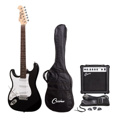 Casino ST-Style Left Handed Electric Guitar and 15 Watt Amplifier Pack (Black)