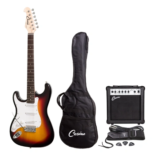 Casino CST-22L-TSB Left Handed Electric Guitar Pack with 15 Watt Amplifier - Sunburst