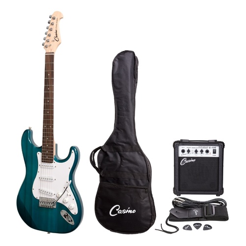 Casino ST Style Electric Guitar and 10 Watt Amplifier Pack (Transparent Blue)