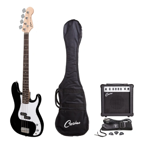 Casino CPB-21 P-Style Electric Bass Guitar with 15 Watt Amplifier Pack - Black