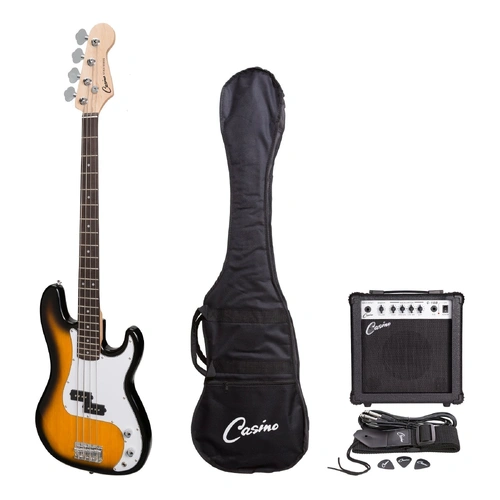 Casino CPB-21 Tobacco Burst P-Style Electric Bass Guitar and 15 Watt Amplifier Pack