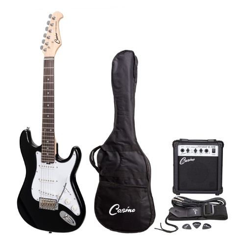 Casino CST-20-BLK Short Scale Electric Guitar with 10 Watt Amplifier Pack (Black)