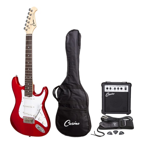 Casino ST-Style Short-Scale Electric Guitar and 10 Watt Amplifier Pack (Candy Apple Red)