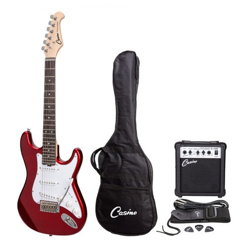 Casino ST-Style Short-Scale Electric Guitar and 10 Watt Amplifier Pack (Transparent Wine Red)