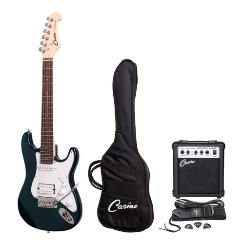 Casino ST-Style 3/4 Size Electric Guitar and 10 Watt Amplifier Pack (Transparent Blue)