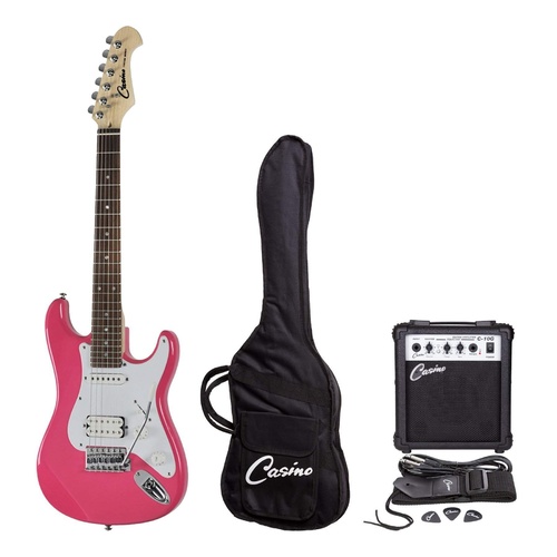 Casino ST Style 3/4 Size Electric Guitar and 10 Watt Amplifier Pack (Hot Pink)