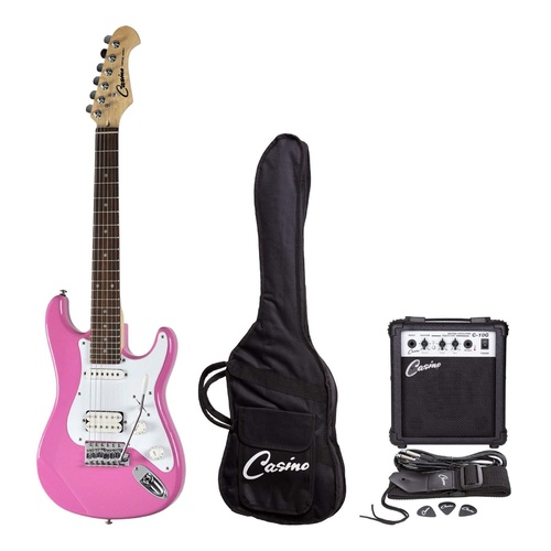 Casino ST Style 3/4 Size Electric Guitar and 10 Watt Amplifier Pack (Pink)
