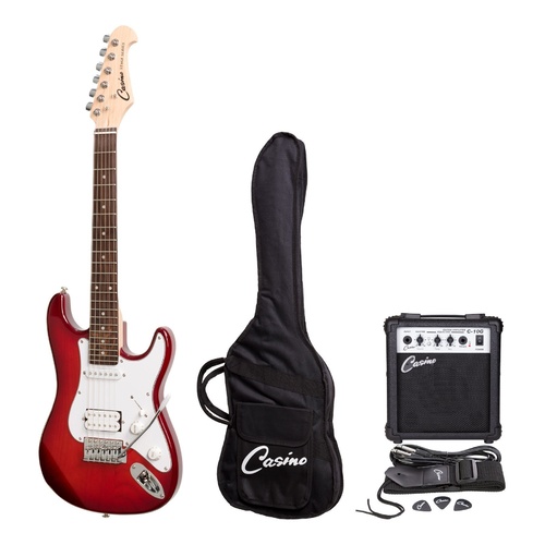 Casino ST-Style 3/4 Size Electric Guitar and 10 Watt Amplifier Pack (Transparent Wine Red)
