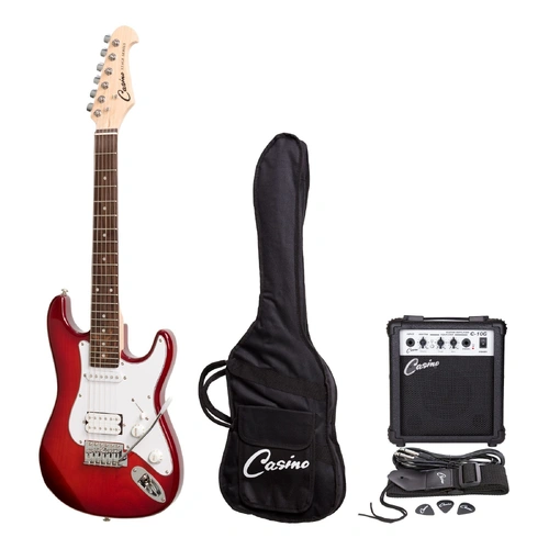 Casino ST-Style 3/4 Electric Guitar Pack with 10 Watt Amplifier - Transparent Wine Red