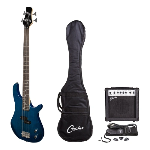 Casino CTB-24-TBL Tune-Style Electric Bass Guitar with 15W Amplifier Pack - Transparent Blue