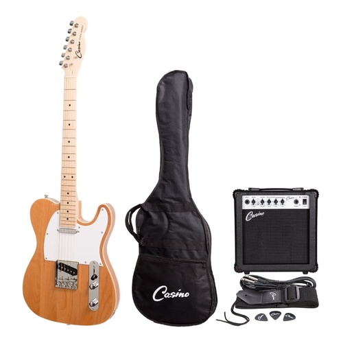 Casino TL-Style Electric Guitar Set and 15 Watt Amplifier Pack (Natural Gloss)