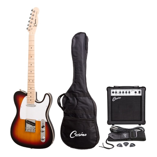 Casino TL-Style Electric Guitar Set and 15 Watt Amplifier Pack (Sunburst)