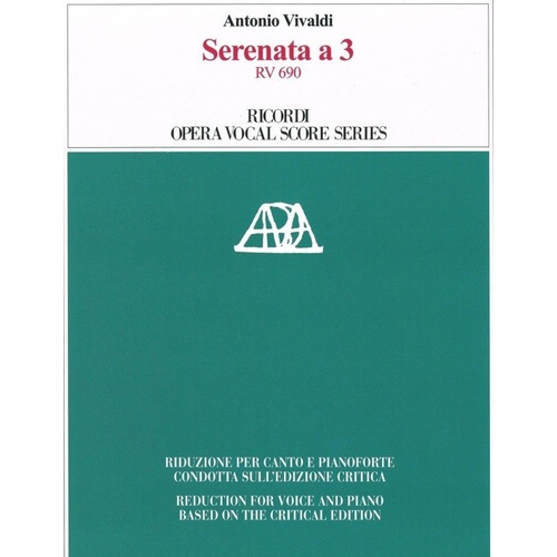 Vivaldi - Serenata A3 Rv 690 Vocal Score Critical Edition Book