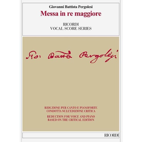 Pergolesi - Mass In D Major Vocal Score Book