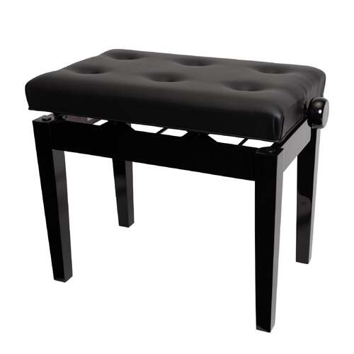 Crown Deluxe Tufted Height Adjustable Piano Stool - Black Faux Leather