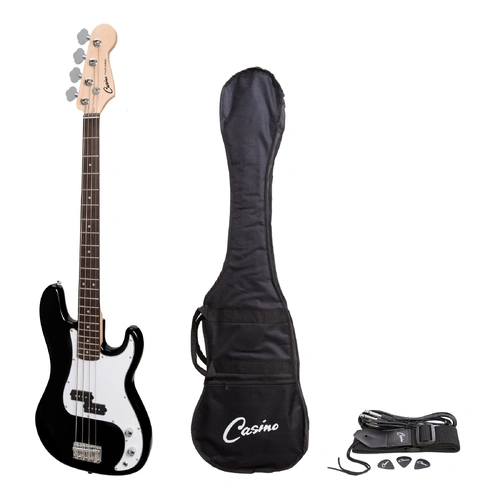 Casino CPB-21 P-Style Electric Bass Guitar Black with Gig Bag, Tuner, Strap, Lead, Picks
