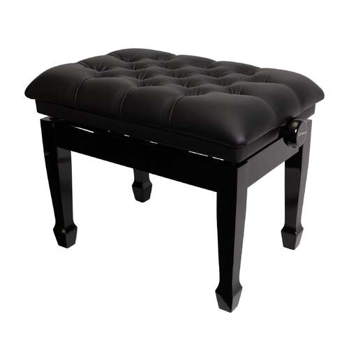 Crown Deluxe Adjustable Height Piano Stool - Black Faux Leather, Padded Seat, Wood Frame, CPB-31-BLK