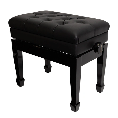 Crown Tufted Height Adjustable Piano Stool with Storage Compartment - Black