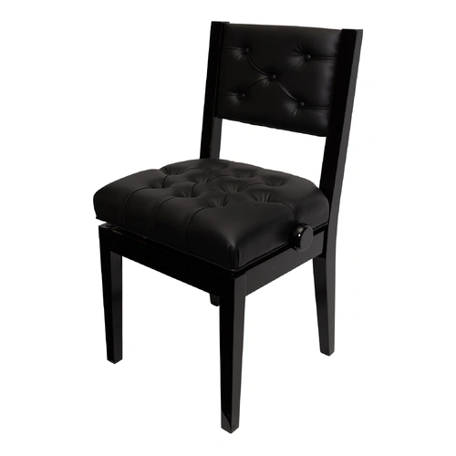 Crown Deluxe Tufted Height Adjustable Piano Stool with Back Support - Black
