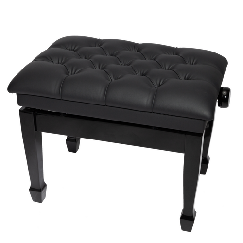 Crown Deluxe Tufted Hydraulic Height Adjustable Piano Bench - Black, Faux Leather Seat, Storage Compartment, Sturdy Wood Frame, Easy Assembly