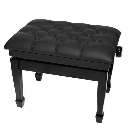 Crown Deluxe Tufted Hydraulic Height Adjustable Piano Bench with Storage - Black