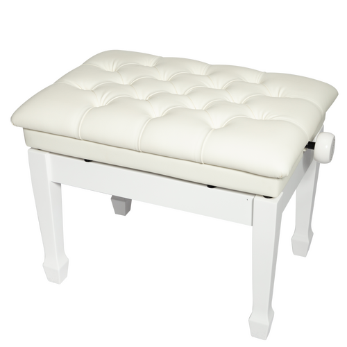 Crown Deluxe Tufted Hydraulic Height Adjustable Piano Bench - White