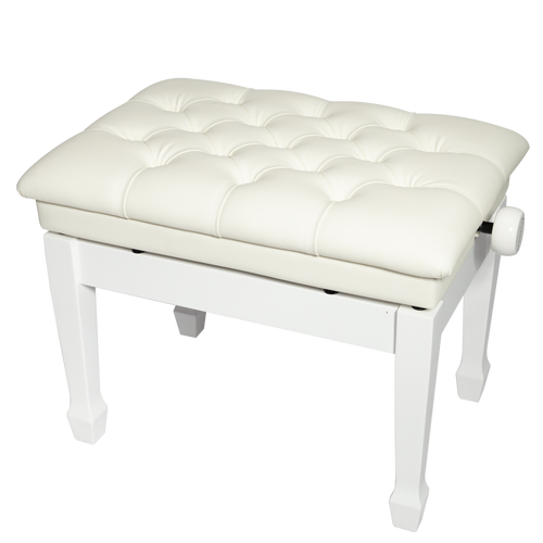 Crown Deluxe Tufted Hydraulic Height Adjustable Piano Bench - White