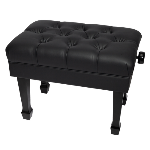 Crown Deluxe Hydraulic Height Adjustable Piano Bench with Storage, Tufted Faux Leather Seat, Black