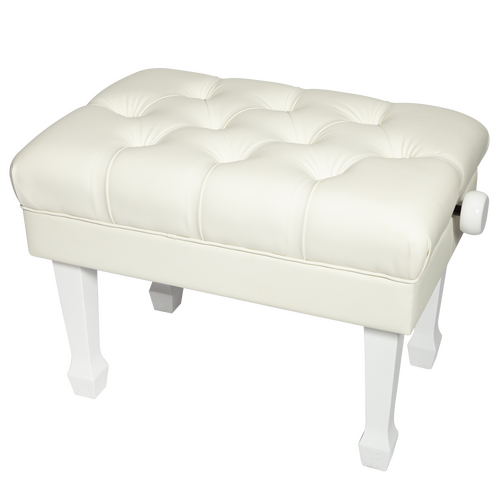 Crown Deluxe Hydraulic Height Adjustable Piano Bench with Storage - White