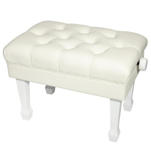 Crown Deluxe Hydraulic Height Adjustable Piano Bench with Tufted Faux Leather Seat (White)