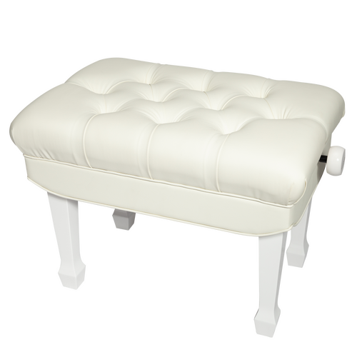Crown Hydraulic Height Adjustable Piano Bench with Storage - White Tufted Faux Leather Seat