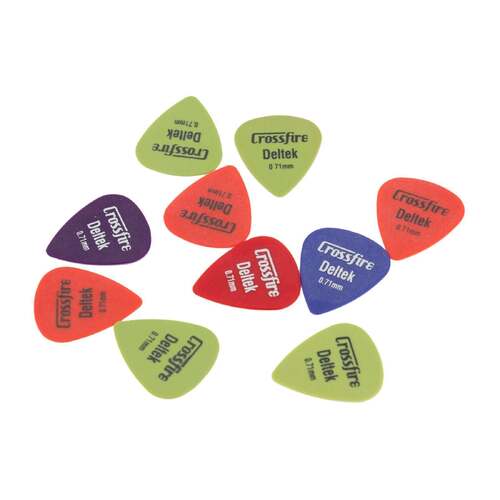 Crossfire Deltek 0.71mm Guitar Picks - 10 Pack Assorted Colors with Improved Grip