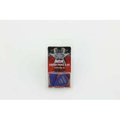 Crossfire Deltek 0.98mm Guitar Picks - 10 Pack Assorted Colors with Improved Grip Coating