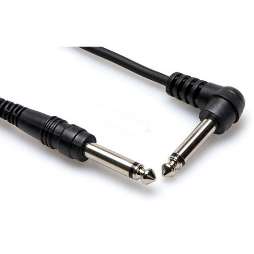 Hosa Unbalanced Interconnect, 1/4 in TS to Right-angle 1/4 in TS, 10 ft