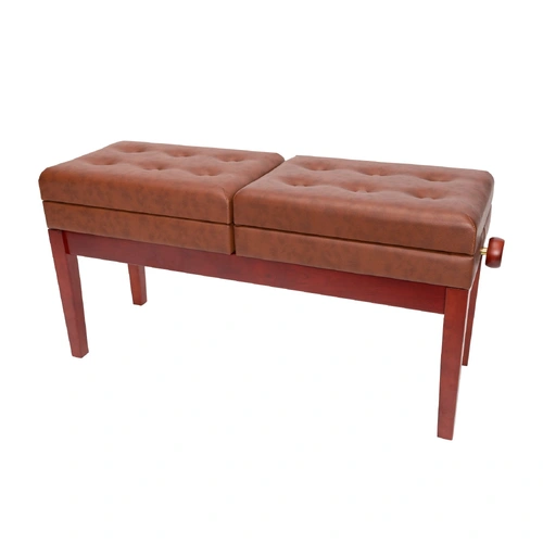 Crown Deluxe Height Adjustable Duet Piano Stool with Storage Compartments, Mahogany Finish