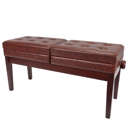 Crown Deluxe Height Adjustable Duet Piano Stool with Storage Compartments - Walnut