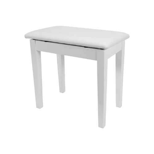 Crown Compact Piano Stool with Storage Compartment - White Faux Leather Seat, Wood Frame, Simple Assembly, 54cm W x 32cm D x 49cm H