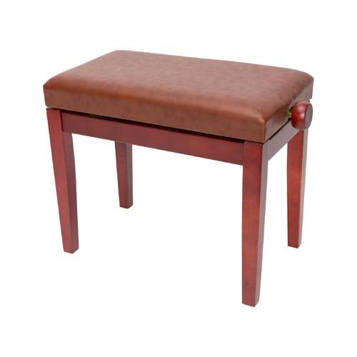 Crown Height Adjustable Piano Stool - Mahogany Finish, Faux Leather, 48cm-58cm