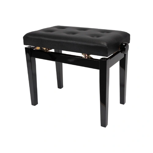 Crown Tufted Height Adjustable Piano Stool - Black Faux Leather, Wood Frame, CPS-4A-BLK