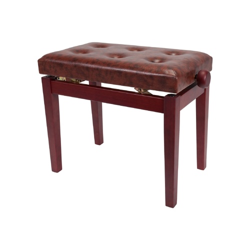 Crown Standard Tufted Height Adjustable Piano Stool - Mahogany Finish