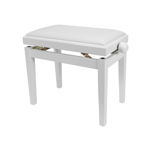 Crown CPS-5A-WHT Height Adjustable Piano Stool - White Gloss Finish, Faux Leather, Wood Frame, 47-57cm Height