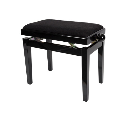 Crown Timber Trim Height Adjustable Piano Stool with Black Velvet Seat